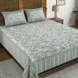 BLOCKS OF INDIA Sanganeri Print Cotton Viscose Economy King Size Bedsheet (225 X 270 CM) DOB_BED_AURA_JAAL_GREY