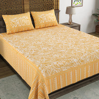 BLOCKS OF INDIA Sanganeri Print Cotton Viscose Economy King Size Bedsheet (225 X 270 CM) DOB_BED_AURA_JAAL_YELLOW
