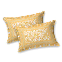 BLOCKS OF INDIA Sanganeri Print Cotton Viscose Economy King Size Bedsheet (225 X 270 CM) DOB_BED_AURA_JAAL_YELLOW