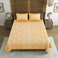 BLOCKS OF INDIA Sanganeri Print Cotton Viscose Economy King Size Bedsheet (225 X 270 CM) DOB_BED_AURA_JAAL_YELLOW
