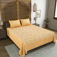 BLOCKS OF INDIA Sanganeri Print Cotton Viscose Economy King Size Bedsheet (225 X 270 CM) DOB_BED_AURA_JAAL_YELLOW