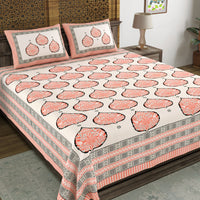 BLOCKS OF INDIA Hand Block Print Cotton King Size Bedsheet (225 X 270 CM) DOB_BED_AURA_PAAN_PEACH