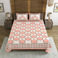 BLOCKS OF INDIA Sanganeri Print Cotton Viscose Economy King Size Bedsheet (225 X 270 CM)  DOB_BED_AURA_PAAN_PEACH