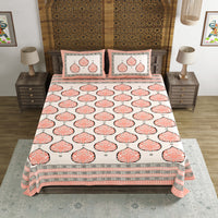 BLOCKS OF INDIA Hand Block Print Cotton King Size Bedsheet (225 X 270 CM) DOB_BED_AURA_PAAN_PEACH