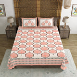 BLOCKS OF INDIA Sanganeri Print Cotton Viscose Economy King Size Bedsheet (225 X 270 CM)  DOB_BED_AURA_PAAN_PEACH