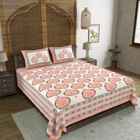 BLOCKS OF INDIA Hand Block Print Cotton King Size Bedsheet (225 X 270 CM) DOB_BED_AURA_PAAN_PEACH