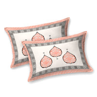 BLOCKS OF INDIA Sanganeri Print Cotton Viscose Economy King Size Bedsheet (225 X 270 CM)  DOB_BED_AURA_PAAN_PEACH