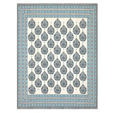 BLOCKS OF INDIA Sanganeri Print Cotton Viscose Economy King Size Bedsheet (225 X 270 CM) DOB_BED_AURA_PAAN_TURQUOISE