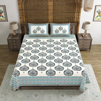 BLOCKS OF INDIA Hand Block Print Cotton King Size Bedsheet (225 X 270 CM) DOB_BED_AURA_PAAN_TURQUOISE