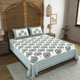 BLOCKS OF INDIA Hand Block Print Cotton King Size Bedsheet (225 X 270 CM) DOB_BED_AURA_PAAN_TURQUOISE