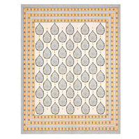 BLOCKS OF INDIA Sanganeri Print Cotton Viscose Economy King Size Bedsheet (225 X 270 CM) DOB_BED_AURA_PAAN_YELLOW
