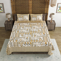 BLOCKS OF INDIA Hand Block Print Cotton King Size Bedsheet (225 X 270 CM) DOB_BED_AURA_PATCH_CREAM