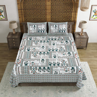 BLOCKS OF INDIA Sanganeri Print Cotton Viscose Economy King Size Bedsheet (225 X 270 CM) DOB_BED_AURA_PATCH_GREY