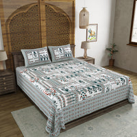 BLOCKS OF INDIA Sanganeri Print Cotton Viscose Economy King Size Bedsheet (225 X 270 CM) DOB_BED_AURA_PATCH_GREY