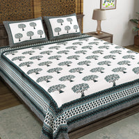 BLOCKS OF INDIA Hand Block Print Cotton King Size Bedsheet (225 X 270 CM) DOB_BED_AURA_TREE_BLUE