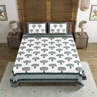 BLOCKS OF INDIA Hand Block Print Cotton King Size Bedsheet (225 X 270 CM) DOB_BED_AURA_TREE_BLUE