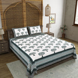 BLOCKS OF INDIA Hand Block Print Cotton King Size Bedsheet (225 X 270 CM) DOB_BED_AURA_TREE_BLUE