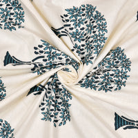 BLOCKS OF INDIA Sanganeri Print Cotton Viscose Economy King Size Bedsheet (225 X 270 CM) DOB_BED_AURA_TREE_BLUE