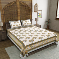 BLOCKS OF INDIA Sanganeri Print Cotton Viscose Economy King Size Bedsheet (225 X 270 CM) DOB_BED_AURA_TREE_YELLOW