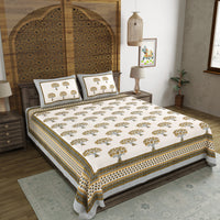 BLOCKS OF INDIA Hand Block Print Cotton King Size Bedsheet (225 X 270 CM) DOB_BED_AURA_TREE_YELLOW