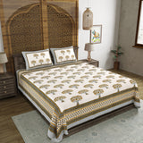 BLOCKS OF INDIA Sanganeri Print Cotton Viscose Economy King Size Bedsheet (225 X 270 CM) DOB_BED_AURA_TREE_YELLOW