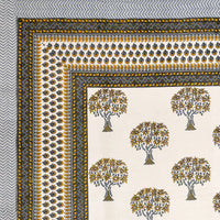BLOCKS OF INDIA Sanganeri Print Cotton Viscose Economy King Size Bedsheet (225 X 270 CM) DOB_BED_AURA_TREE_YELLOW