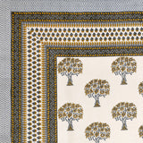 BLOCKS OF INDIA Sanganeri Print Cotton Viscose Economy King Size Bedsheet (225 X 270 CM) DOB_BED_AURA_TREE_YELLOW