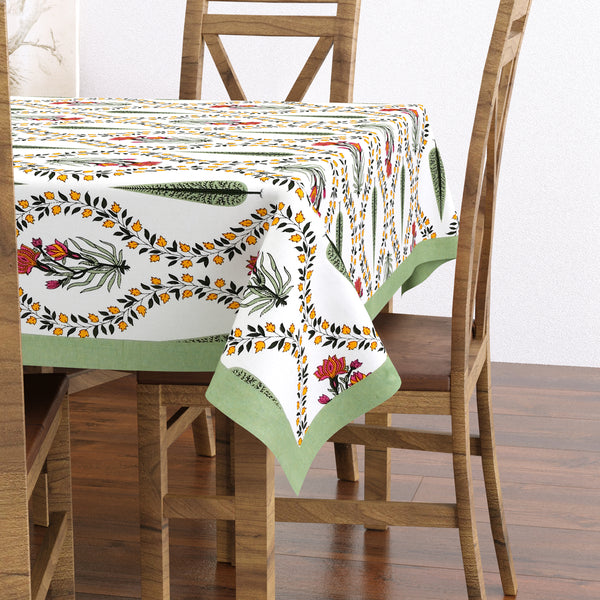 Pure Cotton Table Cloth Rajasthani Hand Block Printed (Green Patti)