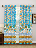 BLOCKS OF INDIA Hand Block Printed Cotton Daylight Curtain with Eyelets(Set of 2 Curtains) (Flower 214 cm / Door)