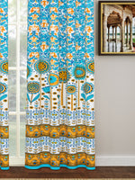 BLOCKS OF INDIA Hand Block Printed Cotton Daylight Curtain with Eyelets(Set of 2 Curtains) (Flower 214 cm / Door)