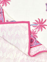 BLOCKS OF INDIA Hand Block Printed Cotton Summer Single Size Reversible Printed Malmal Dohar- Multicolor (BOIDHR_PINK BLUE TREE)