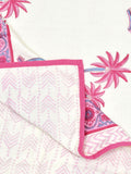 BLOCKS OF INDIA Hand Block Printed Cotton Summer Single Size Reversible Printed Malmal Dohar- Multicolor (BOIDHR_PINK BLUE TREE)