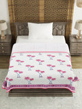 BLOCKS OF INDIA Hand Block Printed Cotton Summer Single Size Reversible Printed Malmal Dohar- Multicolor (BOIDHR_PINK BLUE TREE)