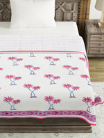 BLOCKS OF INDIA Hand Block Printed Cotton Summer Single Size Reversible Printed Malmal Dohar- Multicolor (BOIDHR_PINK BLUE TREE)