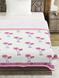BLOCKS OF INDIA Hand Block Printed Cotton Summer Single Size Reversible Printed Malmal Dohar- Multicolor (BOIDHR_PINK BLUE TREE)