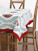PURE COTTON RAJASTHANI HAND BLOCK PRINT SIX SEATER TABLE CLOTH (BRICK MOTIFS)