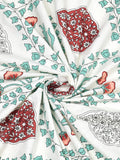 PURE COTTON RAJASTHANI HAND BLOCK PRINT SIX SEATER TABLE CLOTH (BRICK MOTIFS)