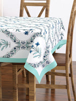 PURE COTTON RAJASTHANI HAND BLOCK PRINT SIX SEATER TABLE CLOTH (TURQUOISE BEL)