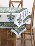 PURE COTTON RAJASTHANI HAND BLOCK PRINT SIX SEATER TABLE CLOTH (BLUE BORDER)