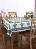 PURE COTTON RAJASTHANI HAND BLOCK PRINT SIX SEATER TABLE CLOTH (BLUE BORDER)