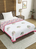 Cotton Single Size Quilt Hand Block Print for Light Winters (150x225 cm) (Pink Tol)