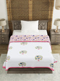 Cotton Single Size Quilt Hand Block Print for Light Winters (150x225 cm) (Pink Tol)