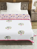 Cotton Single Size Quilt Hand Block Print for Light Winters (150x225 cm) (Pink Tol)