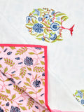 Cotton Single Size Quilt Hand Block Print for Light Winters (150x225 cm) (Pink Tol)