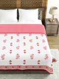 Hand Block Printed 100% Cotton Dohar King Size Reversible (PInk Peach Flower)