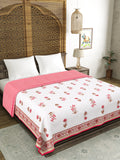 Hand Block Printed 100% Cotton Dohar King Size Reversible (PInk Peach Flower)