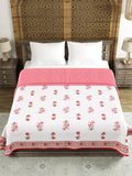Hand Block Printed 100% Cotton Dohar King Size Reversible (PInk Peach Flower)