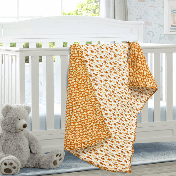 BLOCKS OF INDIA KIDS COTTON HAND BLOCK PRINTED SOFT QUILT/RAJAI/BLANKET (40 INCH X 60 INCH) (BROWN ELEPHANT)