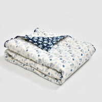 BLOCKS OF INDIA KIDS COTTON HAND BLOCK PRINTED SOFT QUILT/RAJAI/BLANKET (40 INCH X 60 INCH) (BLUE ELEPHANT)