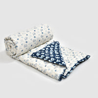 BLOCKS OF INDIA KIDS COTTON HAND BLOCK PRINTED SOFT QUILT/RAJAI/BLANKET (40 INCH X 60 INCH) (BLUE ELEPHANT)
